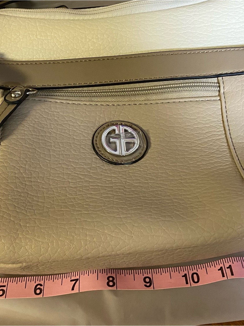Giani Bernini Ivory Taupe Pebble Hobo Shoulder Bag Multi Pocket Purse - Picture 11 of 12